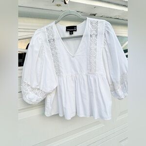White Flowy Linen-Blend Blouse in size S